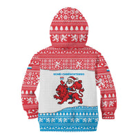 Luxembourg Christmas Kid Hoodie with Santa Claus Red Lion Snowflake Pattern and National Flag Design - Wonder Print Shop