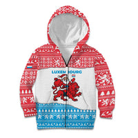 Luxembourg Christmas Kid Hoodie with Santa Claus Red Lion Snowflake Pattern and National Flag Design - Wonder Print Shop