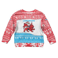Luxembourg Christmas Kid Ugly Christmas Sweater with Santa Claus Red Lion Snowflake Pattern and National Flag Design - Wonder Print Shop