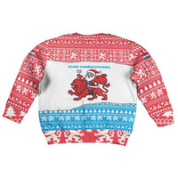 Luxembourg Christmas Kid Ugly Christmas Sweater with Santa Claus Red Lion Snowflake Pattern and National Flag Design - Wonder Print Shop