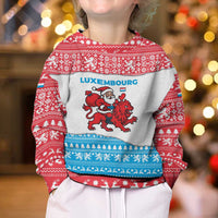 Luxembourg Christmas Kid Ugly Christmas Sweater with Santa Claus Red Lion Snowflake Pattern and National Flag Design - Wonder Print Shop