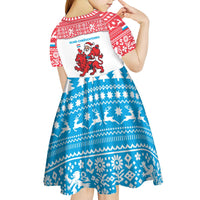 Luxembourg Christmas Kid Short Sleeve Dress with Santa Claus Red Lion Snowflake Pattern and National Flag Design - Wonder Print Shop