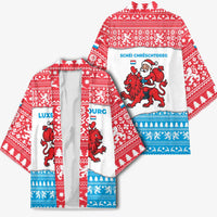 Luxembourg Christmas Kimono with Santa Claus Red Lion Snowflake Pattern and National Flag Design - Wonder Print Shop