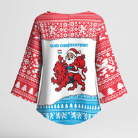 Luxembourg Christmas Kimono Sleeve Blouse with Santa Claus Red Lion Snowflake Pattern and National Flag Design - Wonder Print Shop