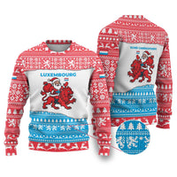 Luxembourg Christmas Ugly Christmas Sweater with Santa Claus Red Lion Snowflake Pattern and National Flag Design - Wonder Print Shop