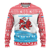 Luxembourg Christmas Ugly Christmas Sweater with Santa Claus Red Lion Snowflake Pattern and National Flag Design - Wonder Print Shop