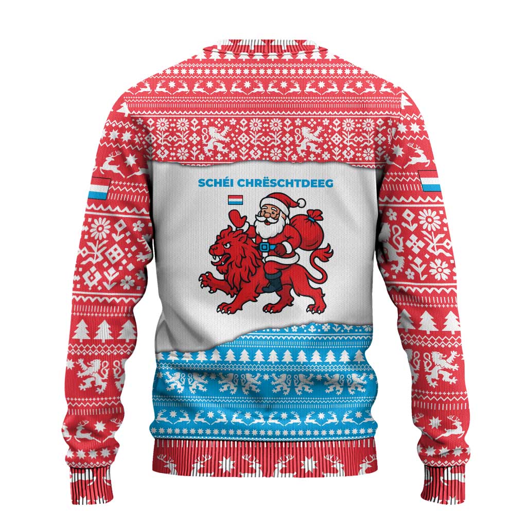 Luxembourg Christmas Ugly Christmas Sweater with Santa Claus Red Lion Snowflake Pattern and National Flag Design - Wonder Print Shop