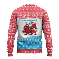 Luxembourg Christmas Ugly Christmas Sweater with Santa Claus Red Lion Snowflake Pattern and National Flag Design - Wonder Print Shop