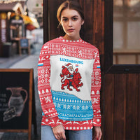 Luxembourg Christmas Ugly Christmas Sweater with Santa Claus Red Lion Snowflake Pattern and National Flag Design - Wonder Print Shop