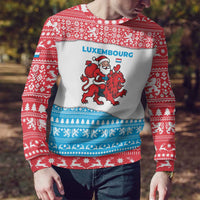 Luxembourg Christmas Ugly Christmas Sweater with Santa Claus Red Lion Snowflake Pattern and National Flag Design - Wonder Print Shop