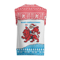 Luxembourg Christmas Knitted V-Neck Vest with Santa Claus Red Lion Snowflake Pattern and National Flag Design - Wonder Print Shop