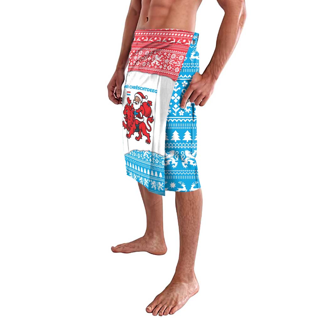 Luxembourg Christmas Lavalava with Santa Claus Red Lion Snowflake Pattern and National Flag Design - Wonder Print Shop