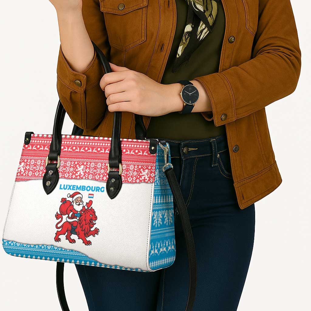 Luxembourg Christmas Leather Bag with Santa Claus Red Lion Snowflake Pattern and National Flag Design - Wonder Print Shop