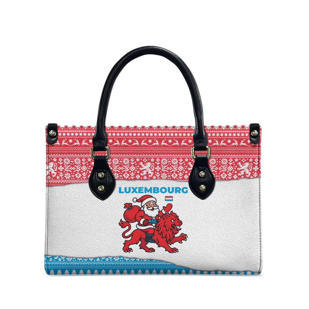 Luxembourg Christmas Leather Bag with Santa Claus Red Lion Snowflake Pattern and National Flag Design - Wonder Print Shop