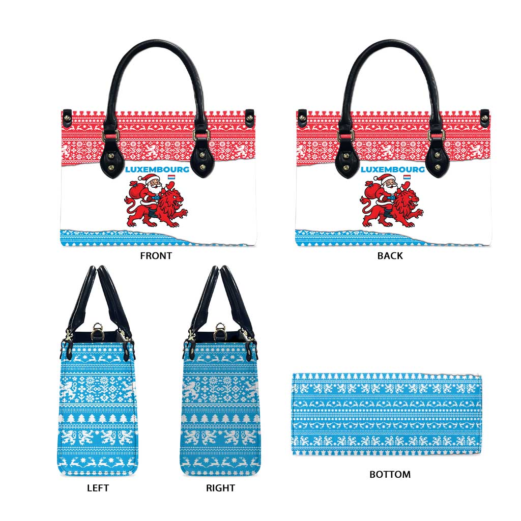 Luxembourg Christmas Leather Bag with Santa Claus Red Lion Snowflake Pattern and National Flag Design - Wonder Print Shop