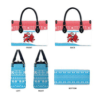 Luxembourg Christmas Leather Bag with Santa Claus Red Lion Snowflake Pattern and National Flag Design - Wonder Print Shop