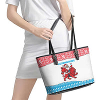 Luxembourg Christmas Leather Tote Bag with Santa Claus Red Lion Snowflake Pattern and National Flag Design - Wonder Print Shop