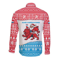 Luxembourg Christmas Long Sleeve Button Shirt with Santa Claus Red Lion Snowflake Pattern and National Flag Design - Wonder Print Shop