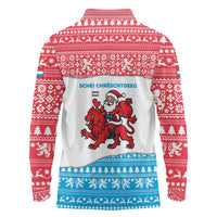 Luxembourg Christmas Long Sleeve Polo Shirt with Santa Claus Red Lion Snowflake Pattern and National Flag Design - Wonder Print Shop