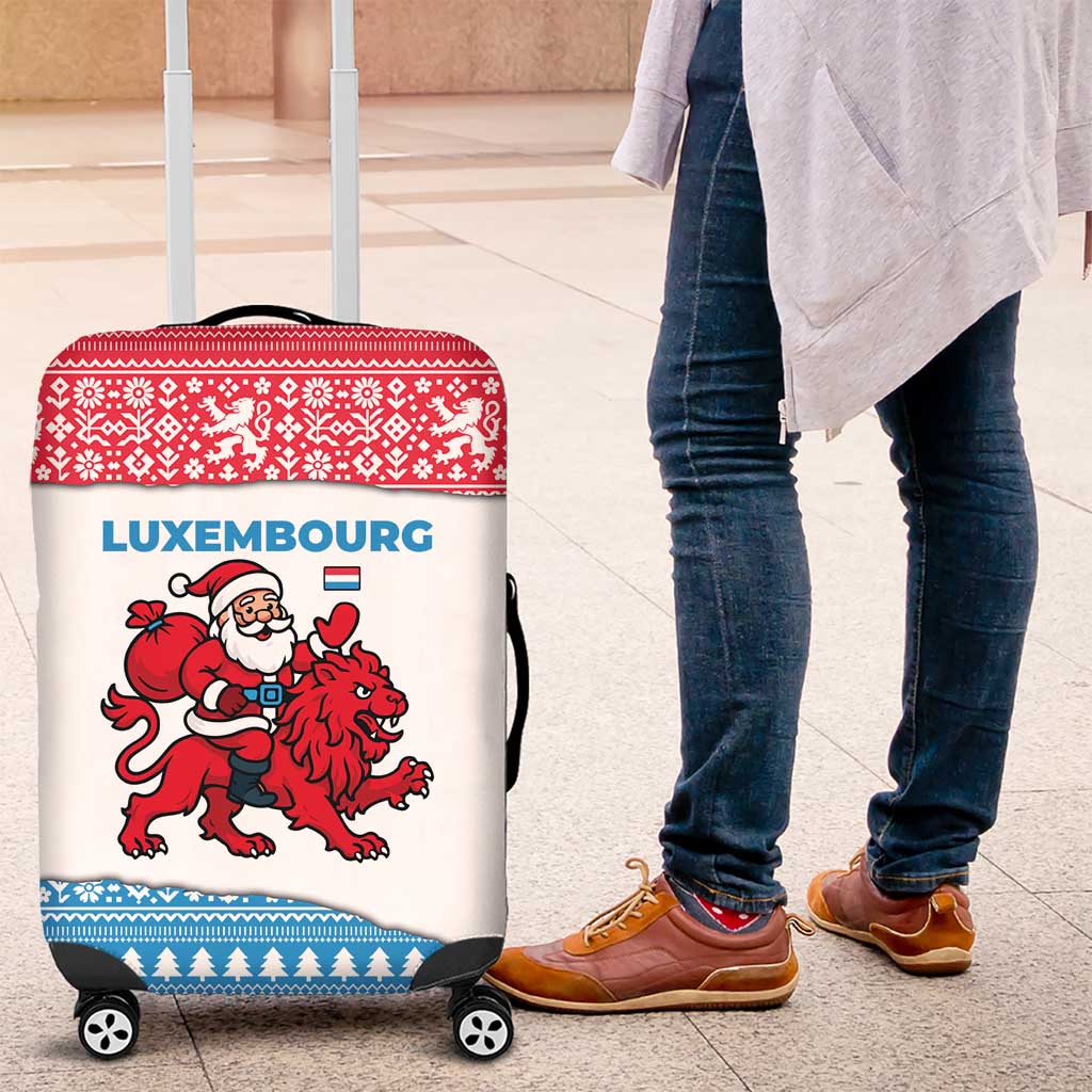 Luxembourg Christmas Luggage Cover with Santa Claus Red Lion Snowflake Pattern and National Flag Design - Wonder Print Shop