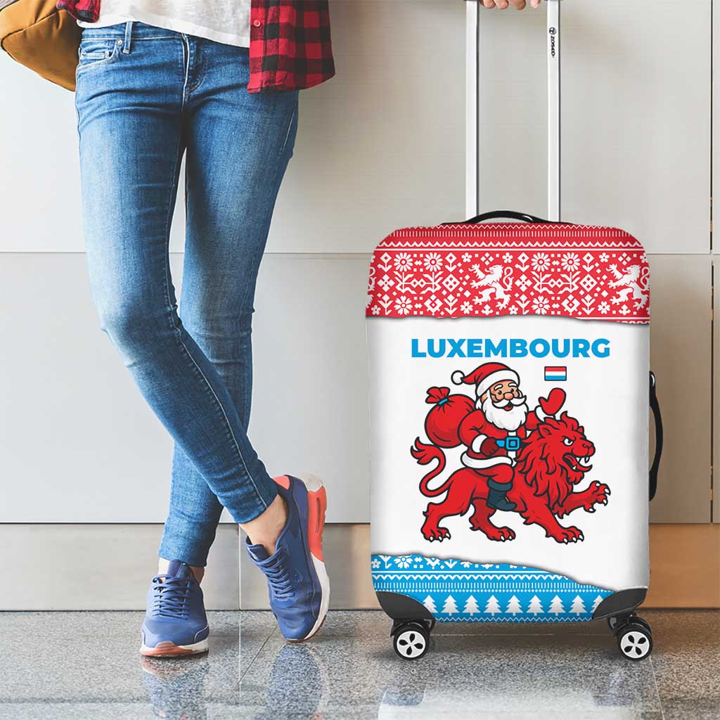 Luxembourg Christmas Luggage Cover with Santa Claus Red Lion Snowflake Pattern and National Flag Design - Wonder Print Shop