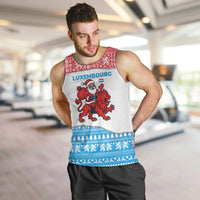 Luxembourg Christmas Men Tank Top with Santa Claus Red Lion Snowflake Pattern and National Flag Design - Wonder Print Shop