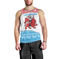 Luxembourg Christmas Men Tank Top with Santa Claus Red Lion Snowflake Pattern and National Flag Design - Wonder Print Shop