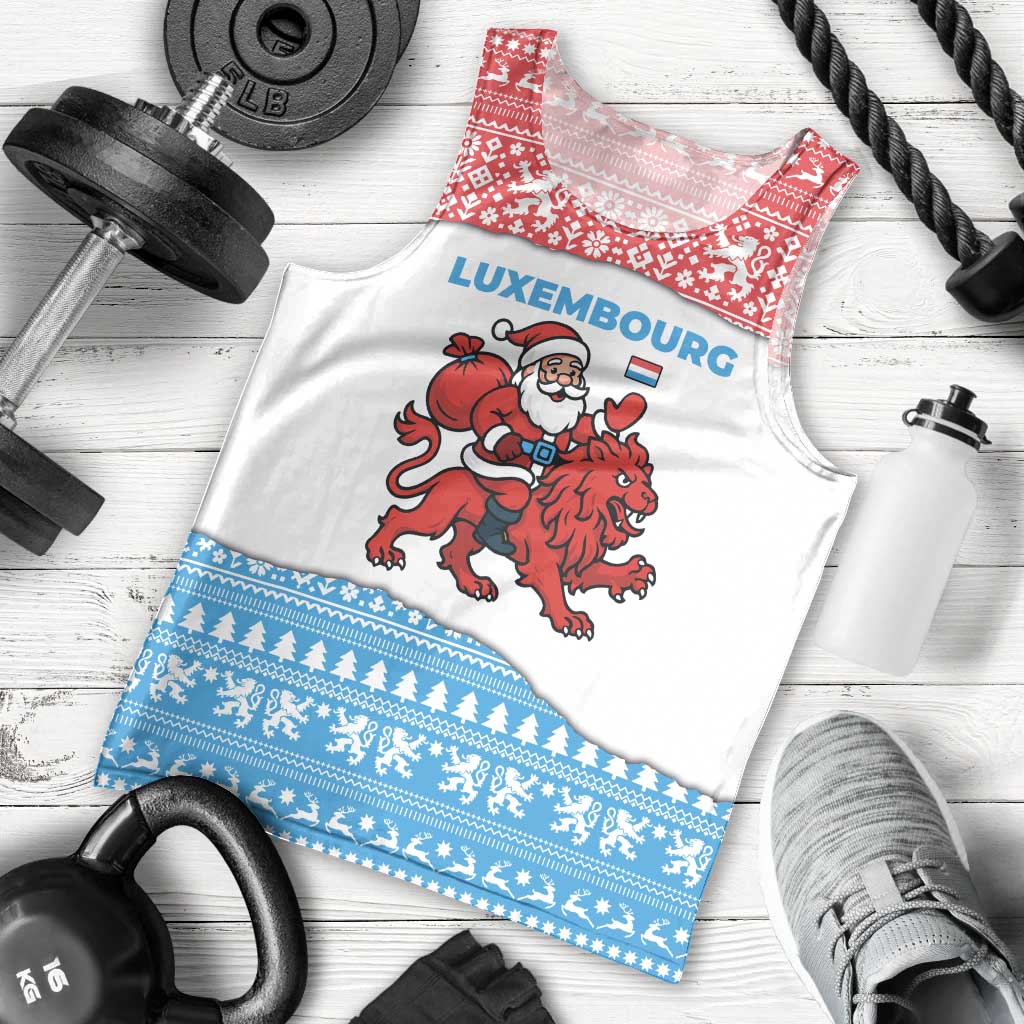 Luxembourg Christmas Men Tank Top with Santa Claus Red Lion Snowflake Pattern and National Flag Design - Wonder Print Shop