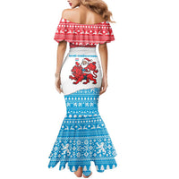 Luxembourg Christmas Mermaid Dress with Santa Claus Red Lion Snowflake Pattern and National Flag Design - Wonder Print Shop