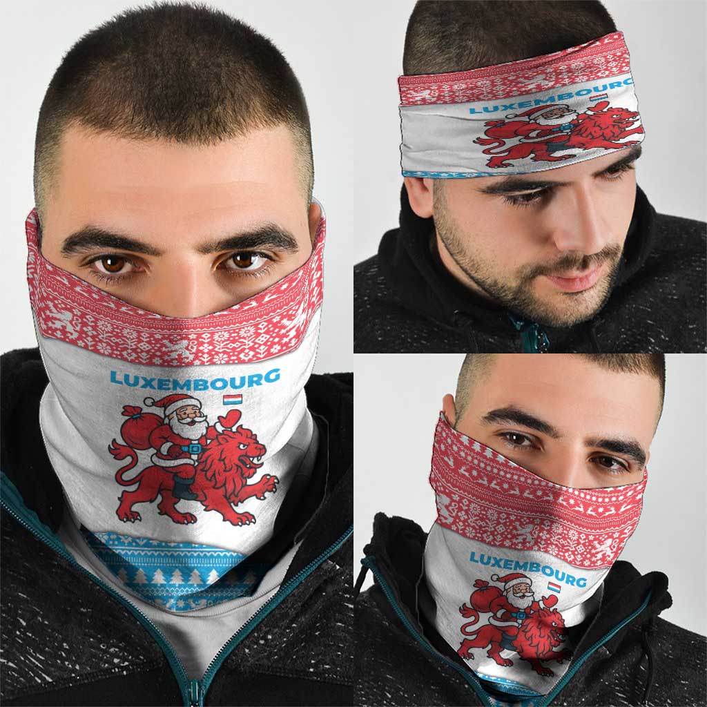 Luxembourg Christmas Neck Gaiter with Santa Claus Red Lion Snowflake Pattern and National Flag Design - Wonder Print Shop