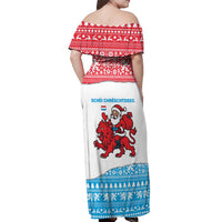 Luxembourg Christmas Off Shoulder Maxi Dress with Santa Claus Red Lion Snowflake Pattern and National Flag Design - Wonder Print Shop