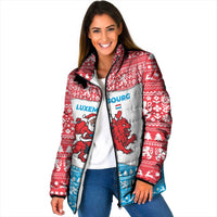Luxembourg Christmas Padded Jacket with Santa Claus Red Lion Snowflake Pattern and National Flag Design - Wonder Print Shop