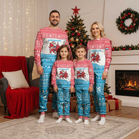 Luxembourg Christmas Pajama Set with Santa Claus Red Lion Snowflake Pattern and National Flag Design - Wonder Print Shop