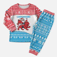 Luxembourg Christmas Pajama Set with Santa Claus Red Lion Snowflake Pattern and National Flag Design - Wonder Print Shop