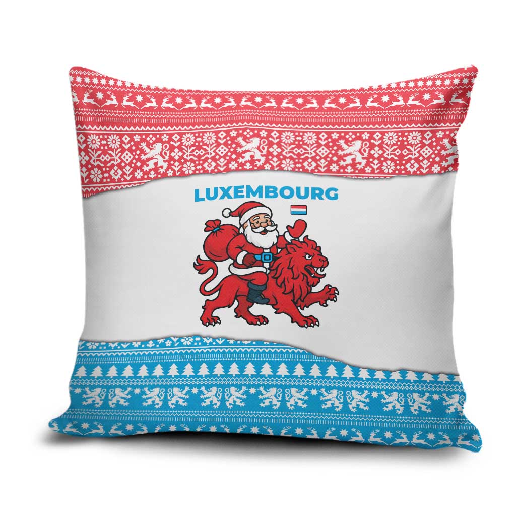 Luxembourg Christmas Pillow Cover with Santa Claus Red Lion Snowflake Pattern and National Flag Design - Wonder Print Shop