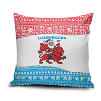 Luxembourg Christmas Pillow Cover with Santa Claus Red Lion Snowflake Pattern and National Flag Design - Wonder Print Shop