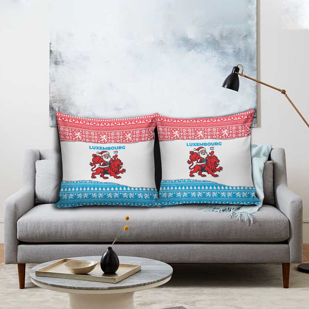 Luxembourg Christmas Pillow Cover with Santa Claus Red Lion Snowflake Pattern and National Flag Design - Wonder Print Shop