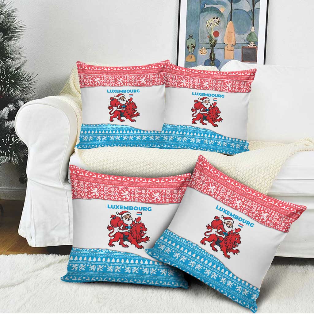 Luxembourg Christmas Pillow Cover with Santa Claus Red Lion Snowflake Pattern and National Flag Design - Wonder Print Shop