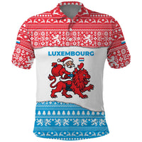 Luxembourg Christmas Polo Shirt with Santa Claus Red Lion Snowflake Pattern and National Flag Design - Wonder Print Shop
