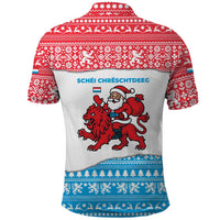 Luxembourg Christmas Polo Shirt with Santa Claus Red Lion Snowflake Pattern and National Flag Design - Wonder Print Shop