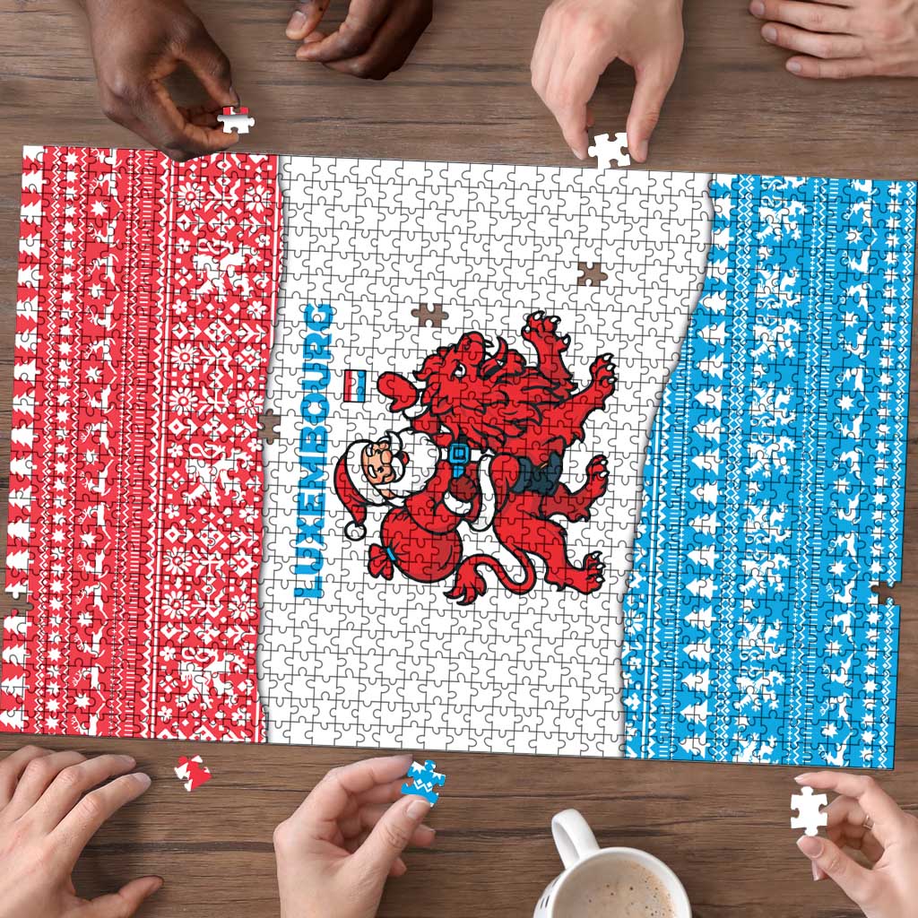 Luxembourg Christmas Puzzle with Santa Claus Red Lion Snowflake Pattern and National Flag Design - Wonder Print Shop