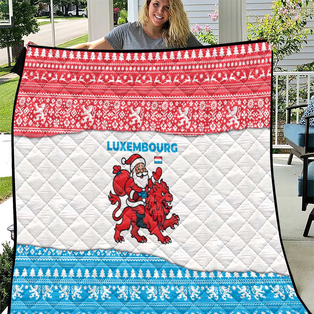 Luxembourg Christmas Quilt with Santa Claus Red Lion Snowflake Pattern and National Flag Design - Wonder Print Shop