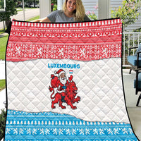 Luxembourg Christmas Quilt with Santa Claus Red Lion Snowflake Pattern and National Flag Design - Wonder Print Shop