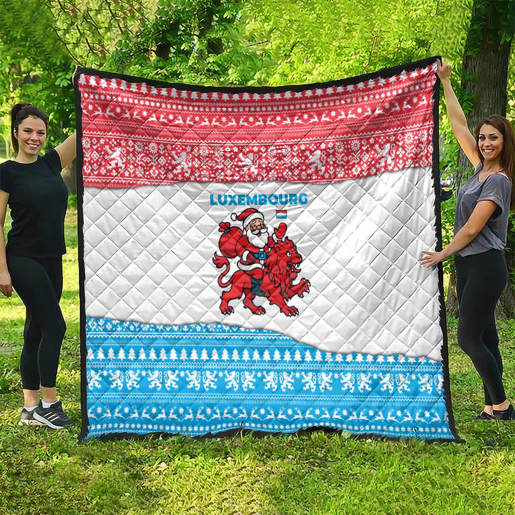 Luxembourg Christmas Quilt with Santa Claus Red Lion Snowflake Pattern and National Flag Design - Wonder Print Shop