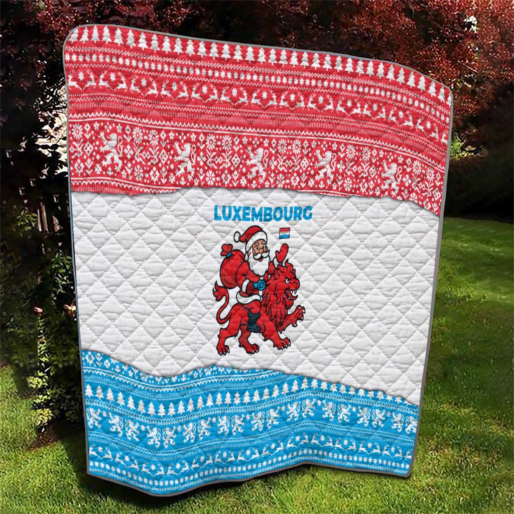Luxembourg Christmas Quilt with Santa Claus Red Lion Snowflake Pattern and National Flag Design - Wonder Print Shop