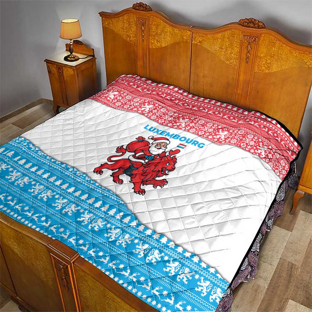 Luxembourg Christmas Quilt with Santa Claus Red Lion Snowflake Pattern and National Flag Design - Wonder Print Shop