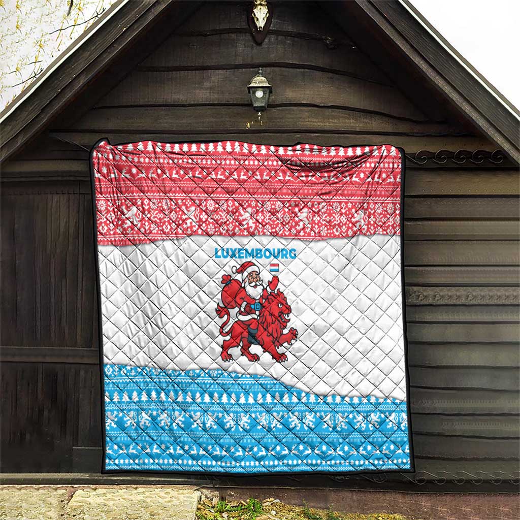 Luxembourg Christmas Quilt with Santa Claus Red Lion Snowflake Pattern and National Flag Design - Wonder Print Shop
