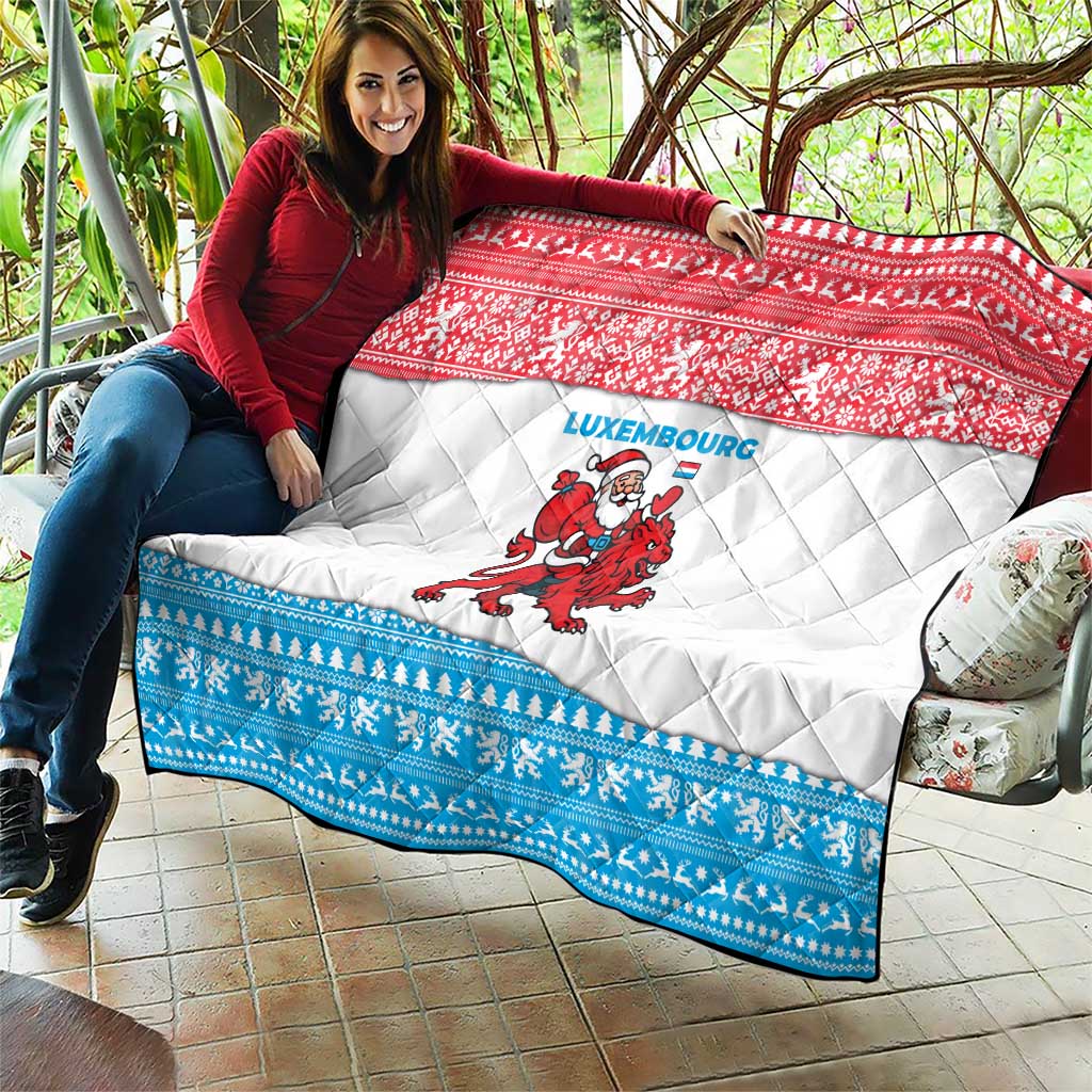 Luxembourg Christmas Quilt with Santa Claus Red Lion Snowflake Pattern and National Flag Design - Wonder Print Shop