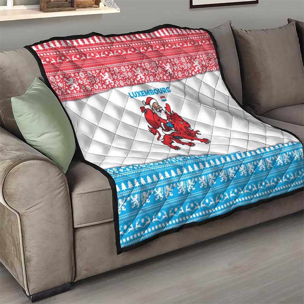 Luxembourg Christmas Quilt with Santa Claus Red Lion Snowflake Pattern and National Flag Design - Wonder Print Shop