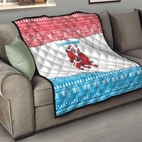 Luxembourg Christmas Quilt with Santa Claus Red Lion Snowflake Pattern and National Flag Design - Wonder Print Shop